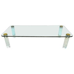 LEON ROSEN For PACE COLLECTION Glass Lucite Brass Chrome Coffee Cocktail Table