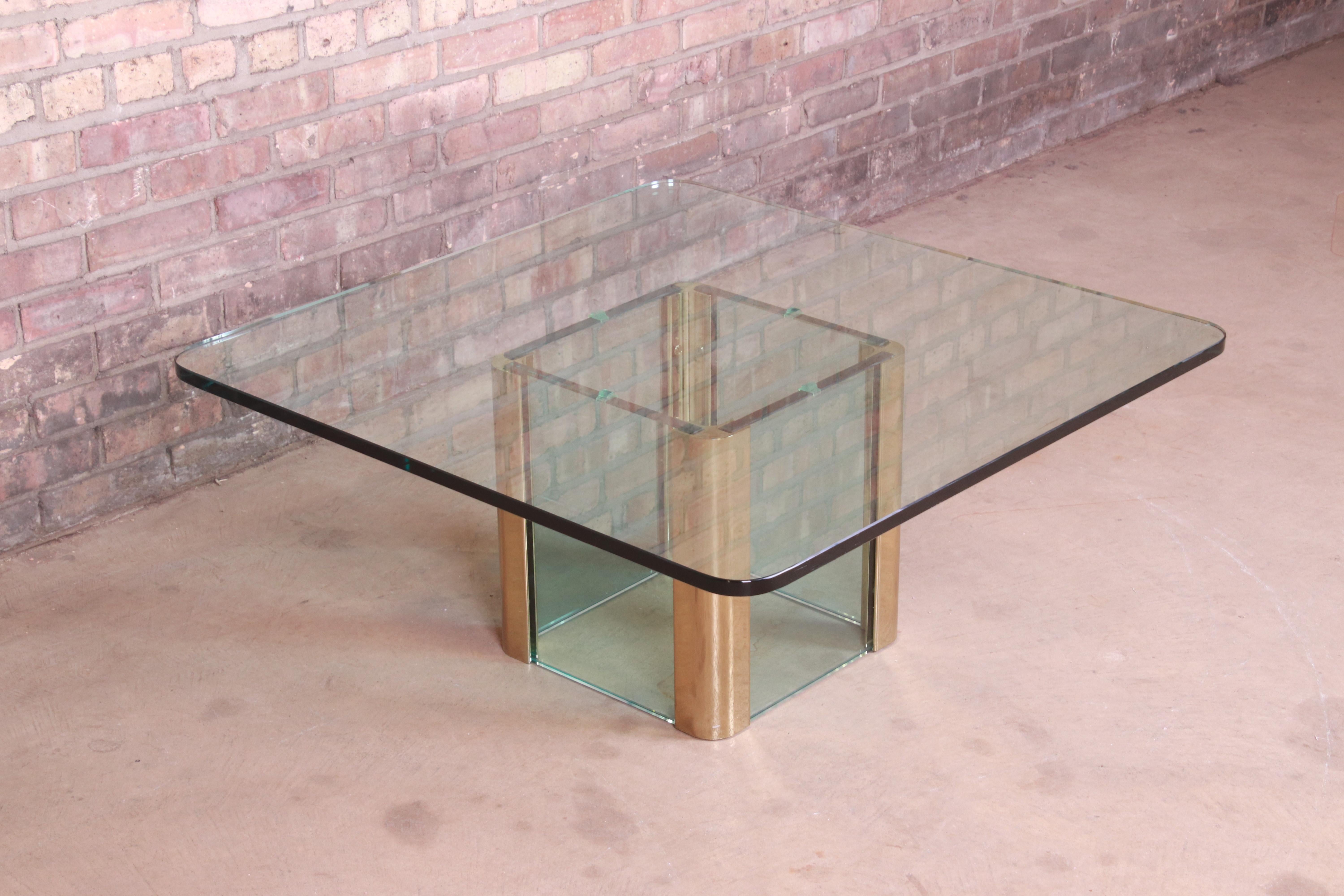 American Leon Rosen for Pace Collection Hollywood Regency Brass and Glass Cocktail Table For Sale