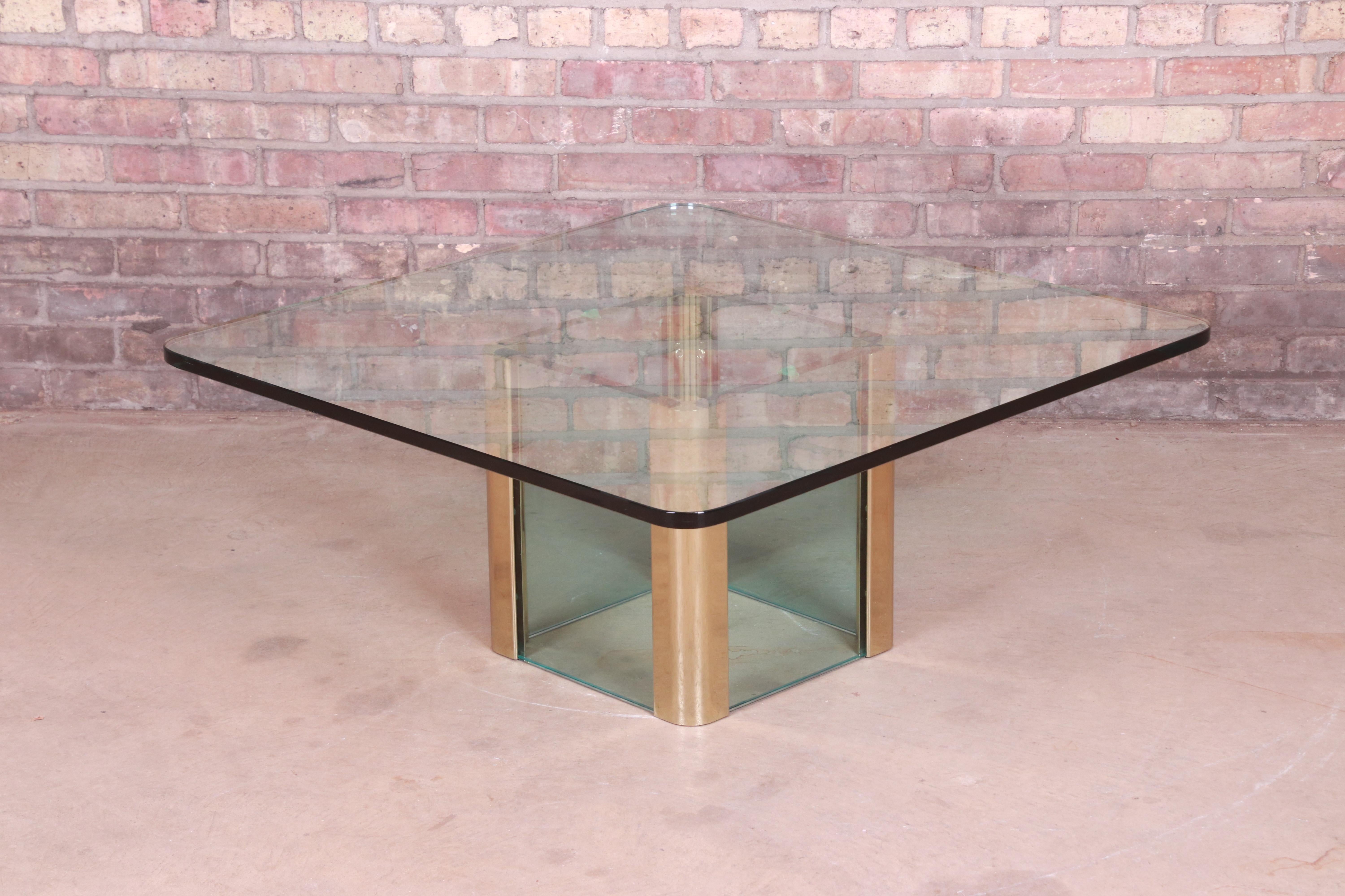 Leon Rosen for Pace Collection Hollywood Regency Brass and Glass Cocktail Table For Sale 1