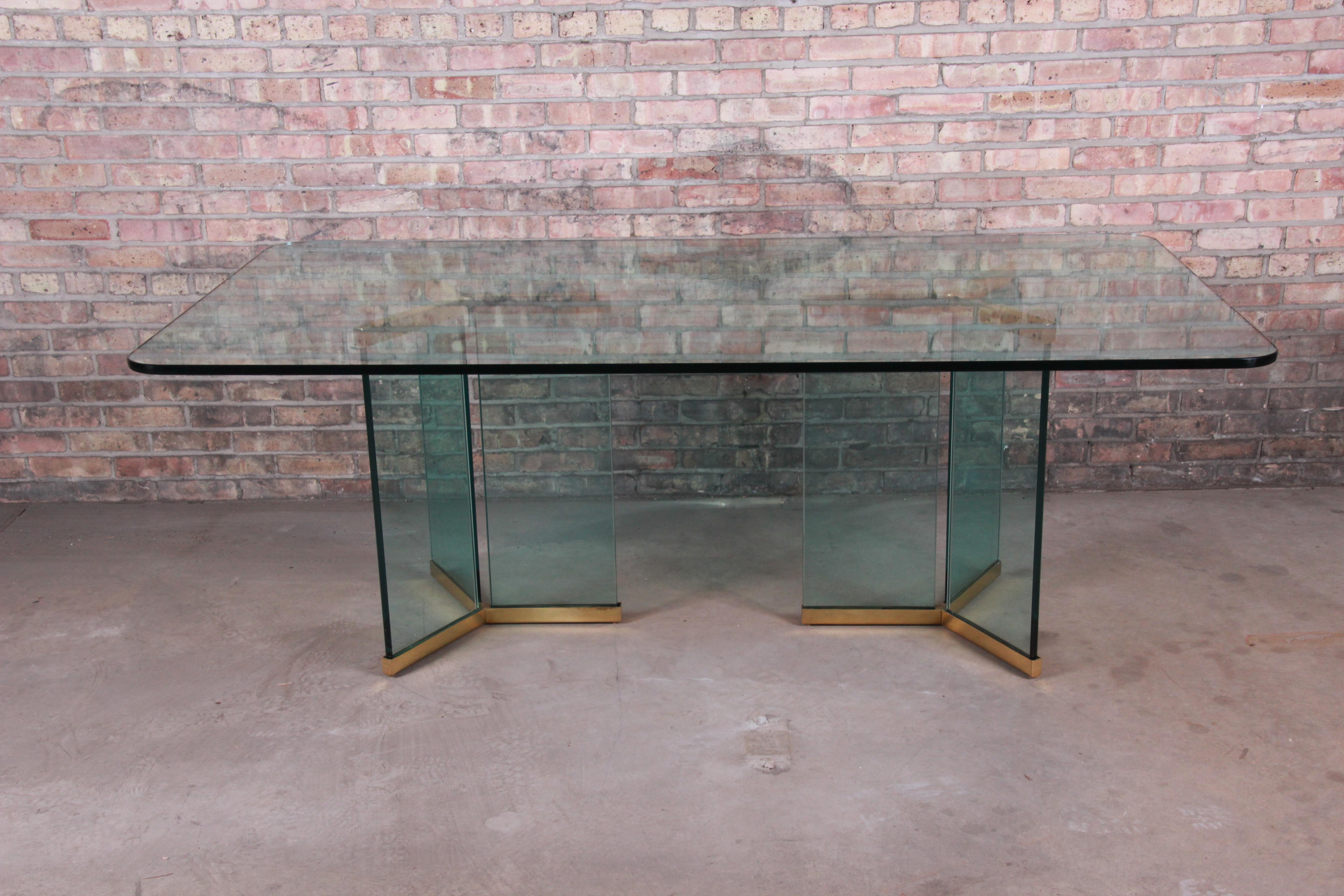 Mid-Century Modern Leon Rosen for Pace Collection Hollywood Regency Brass and Glass Dining Table