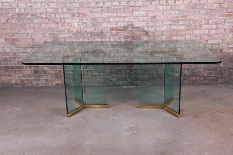 Leon Rosen for Pace Collection Hollywood Regency Brass and Glass Dining
