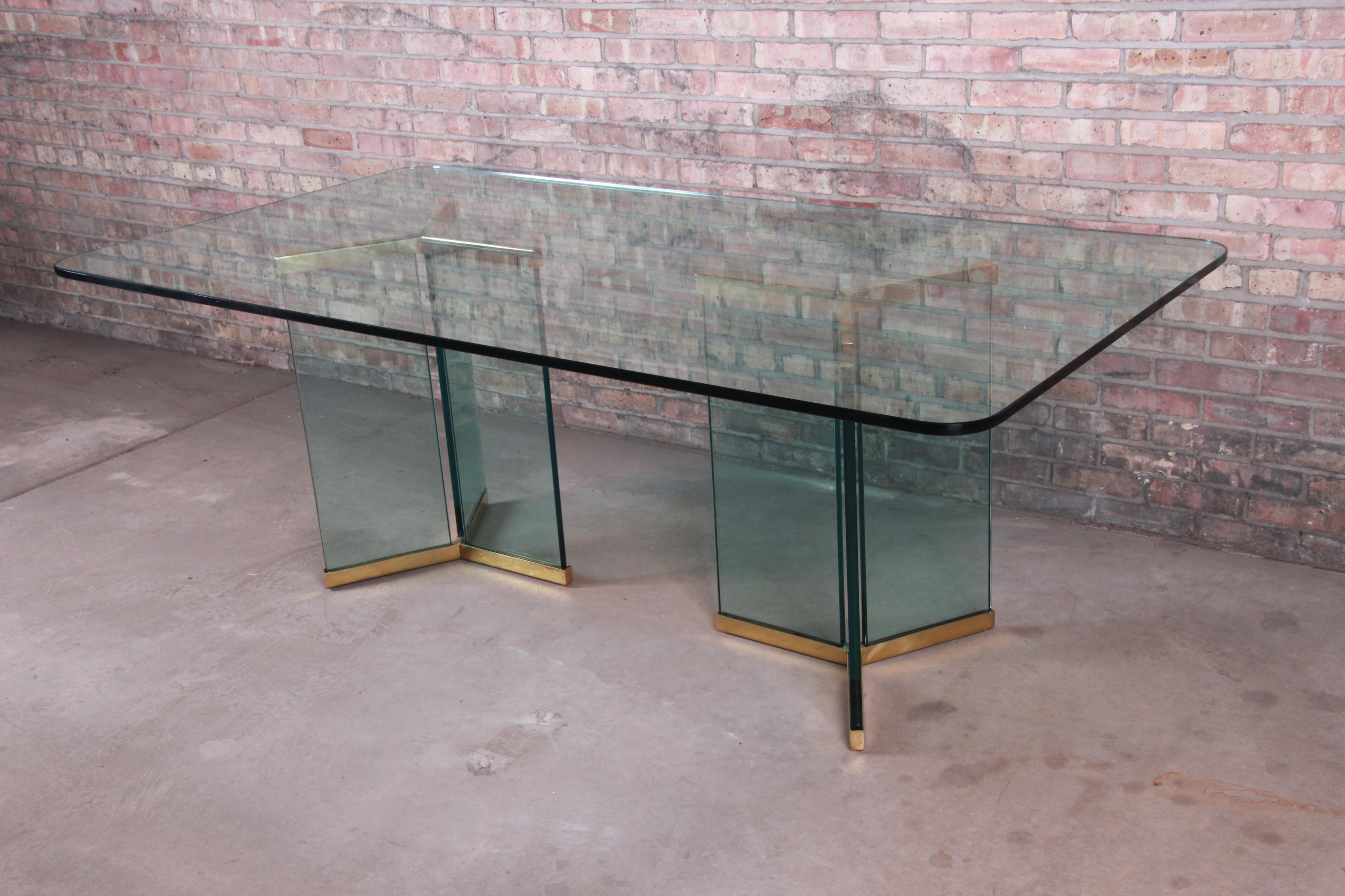 American Leon Rosen for Pace Collection Hollywood Regency Brass and Glass Dining Table