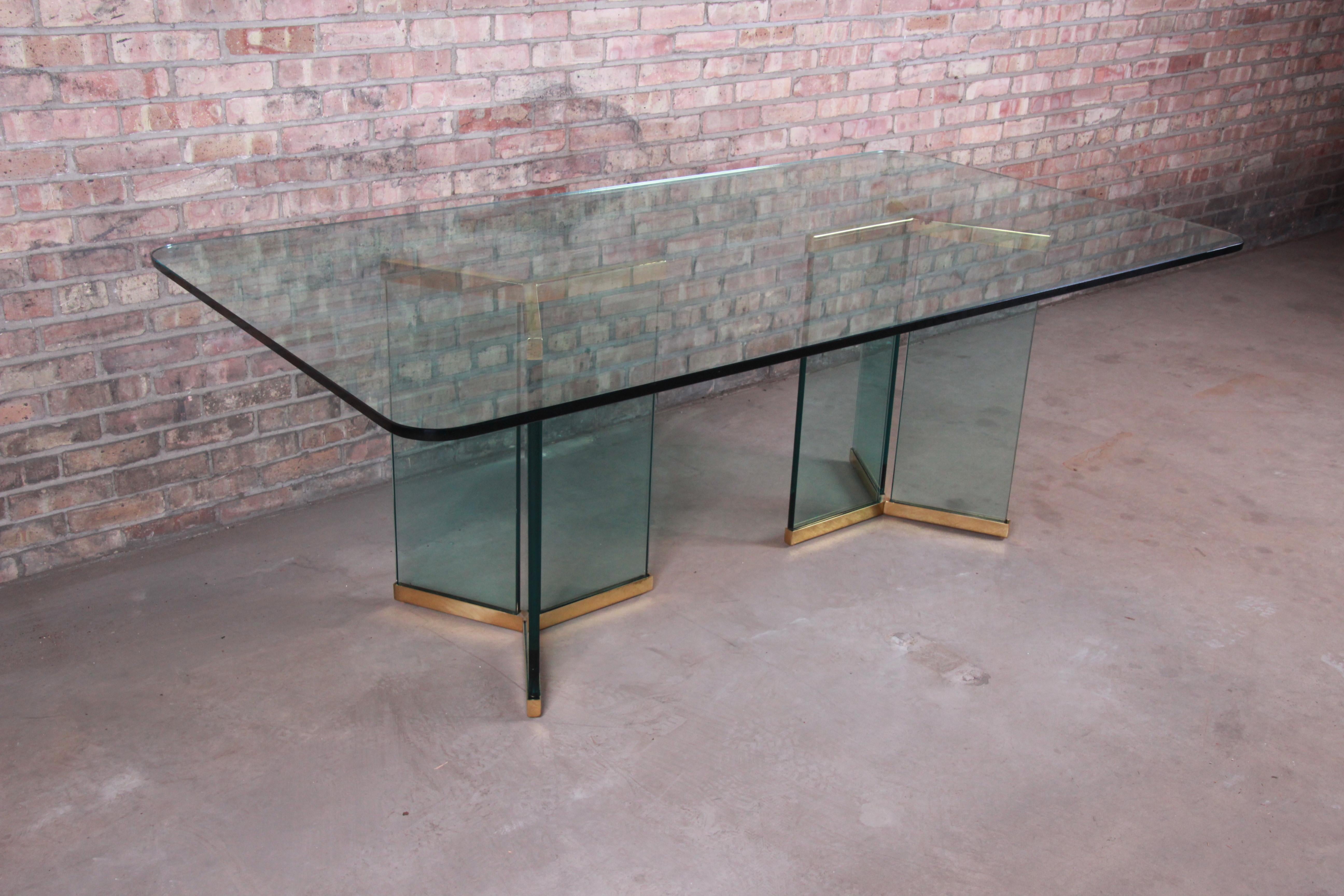 Leon Rosen for Pace Collection Hollywood Regency Brass and Glass Dining Table In Good Condition In South Bend, IN