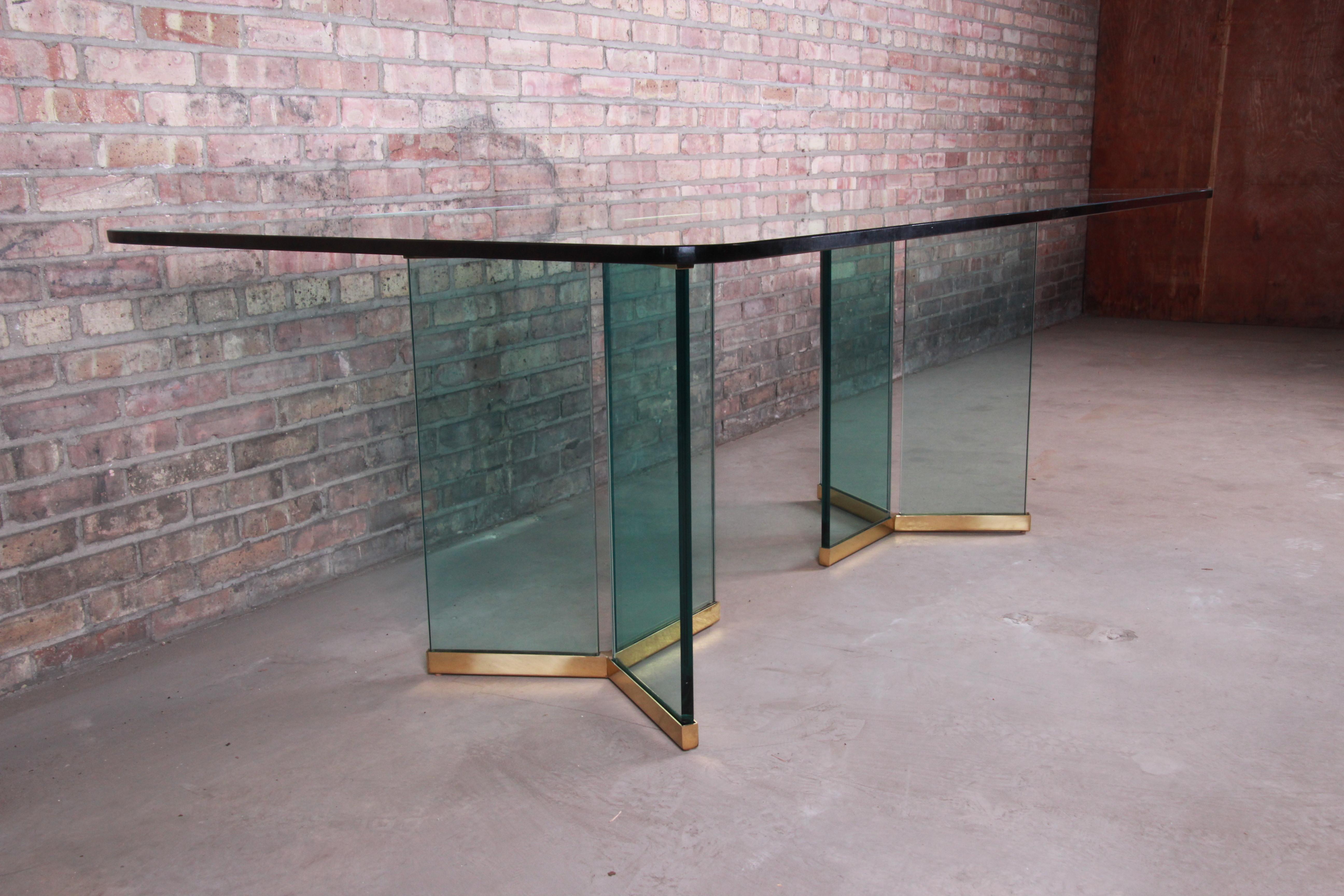 Late 20th Century Leon Rosen for Pace Collection Hollywood Regency Brass and Glass Dining Table