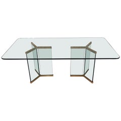 Leon Rosen for Pace Collection Hollywood Regency Brass and Glass Dining Table