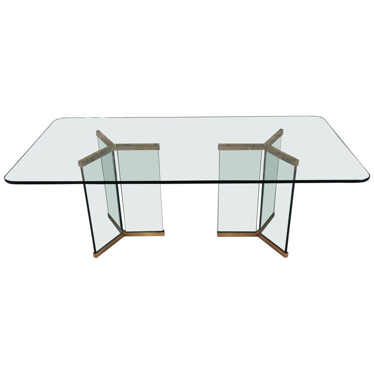 Leon Rosen for Pace Collection Hollywood Regency Brass and Glass Dining
