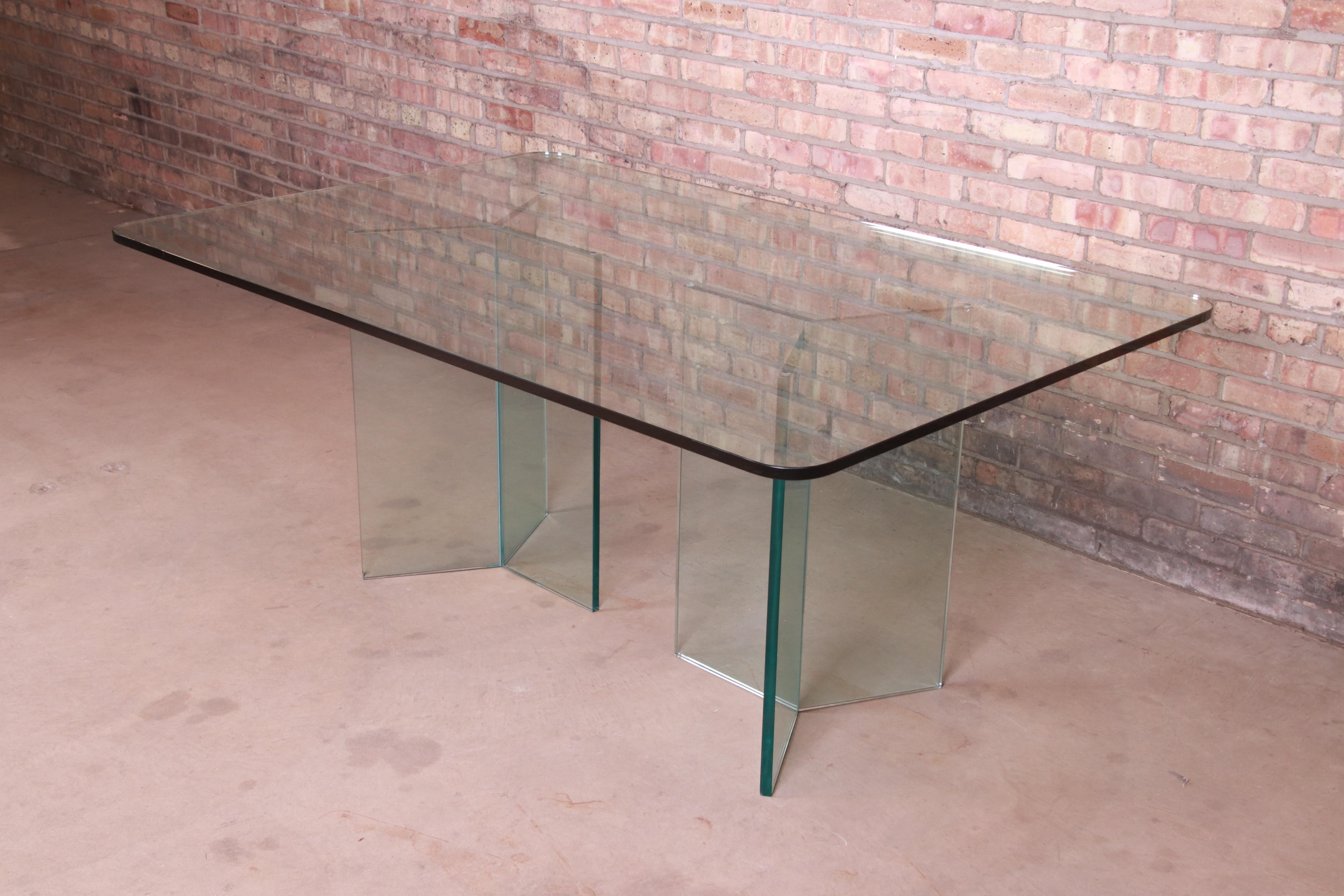 Mid-Century Modern Leon Rosen for Pace Collection Hollywood Regency Glass Pedestal Dining Table