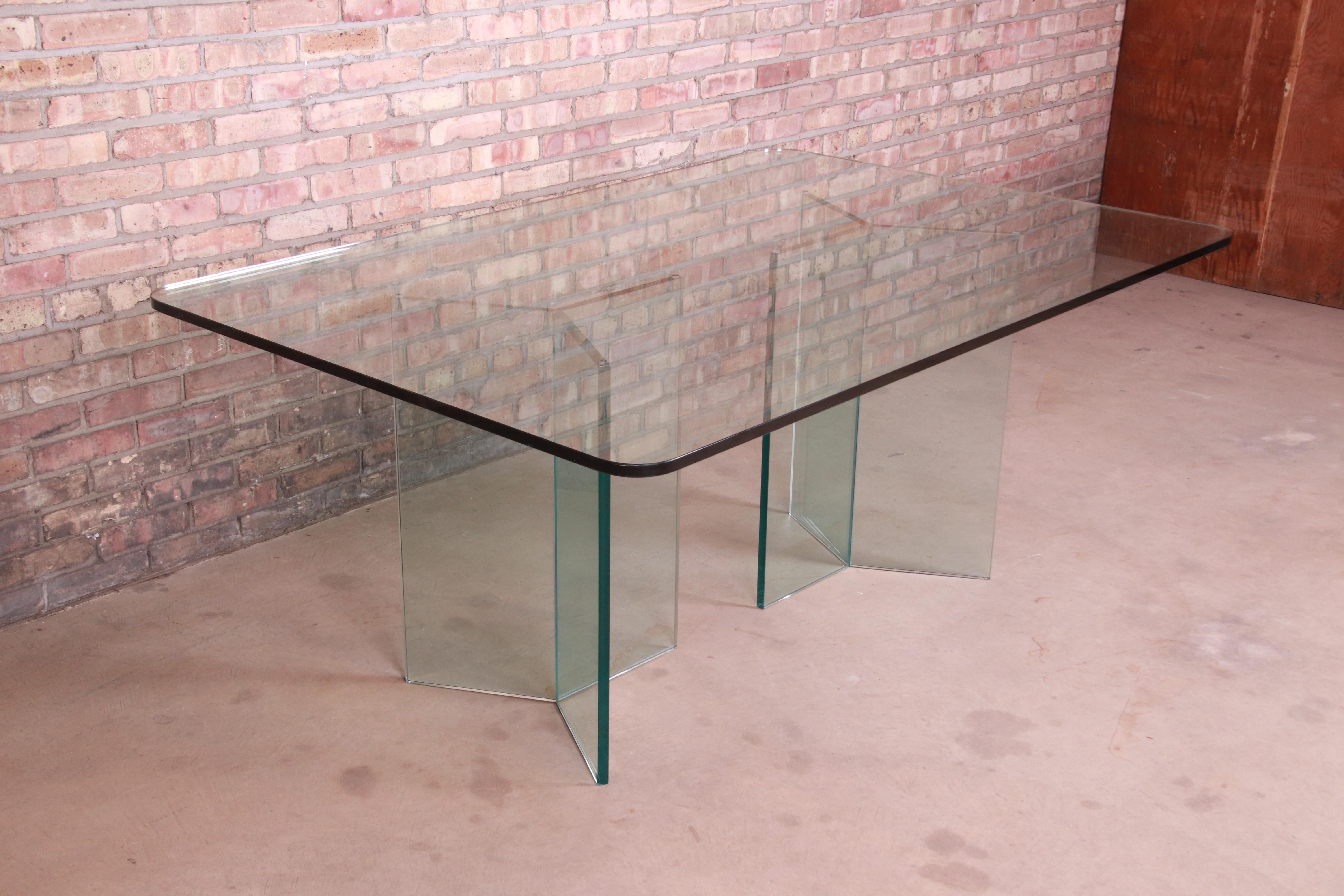 Leon Rosen for Pace Collection Hollywood Regency Glass Pedestal Dining Table In Good Condition In South Bend, IN