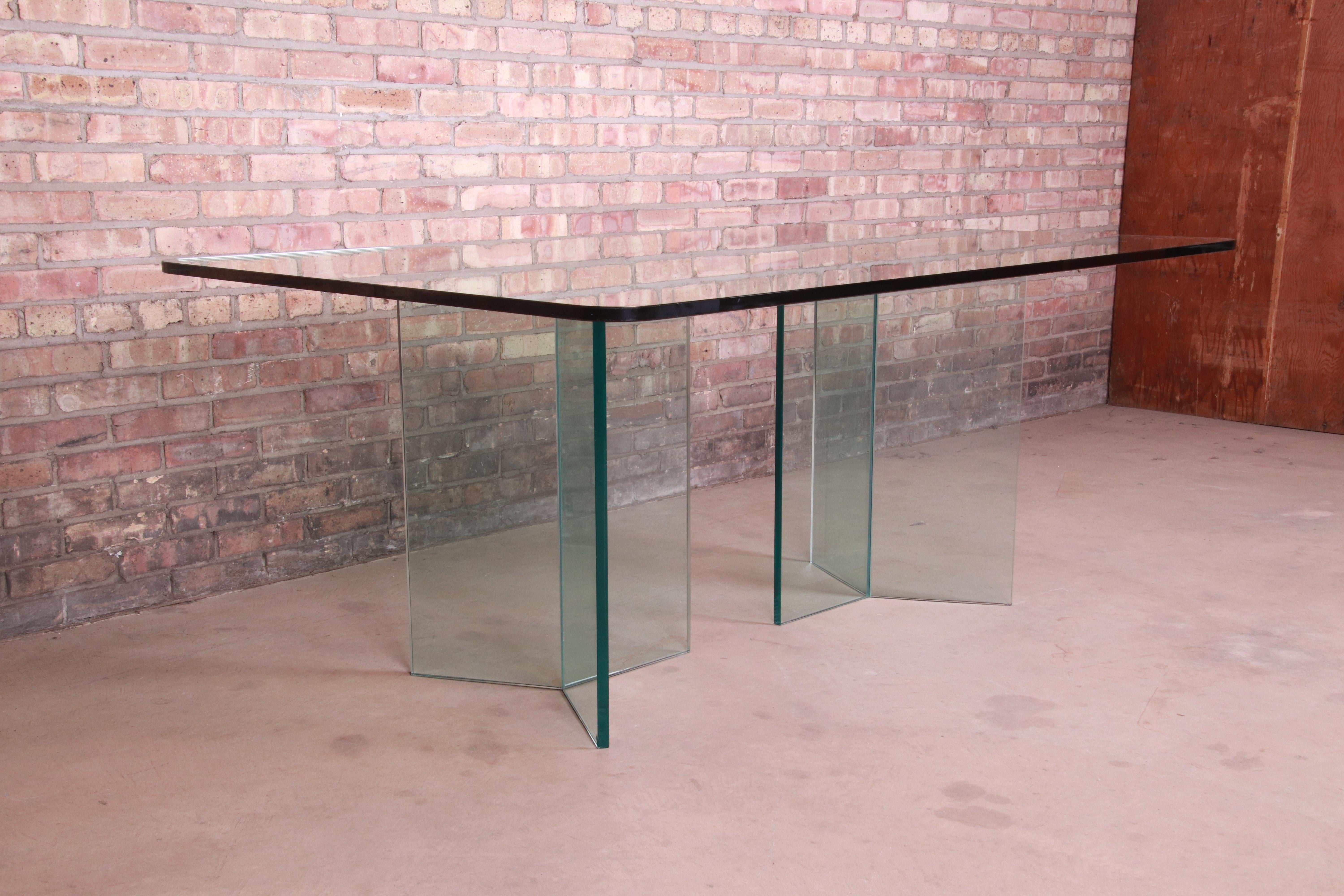 20th Century Leon Rosen for Pace Collection Hollywood Regency Glass Pedestal Dining Table