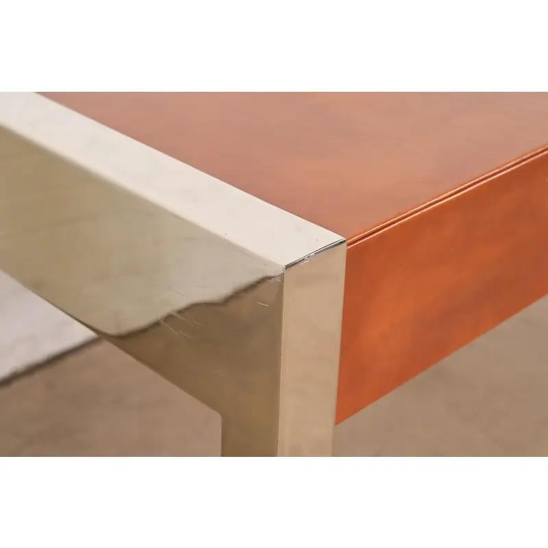 Leon Rosen for Pace Collection Leather and Polished Steel Executive Desk, 1970s For Sale 4