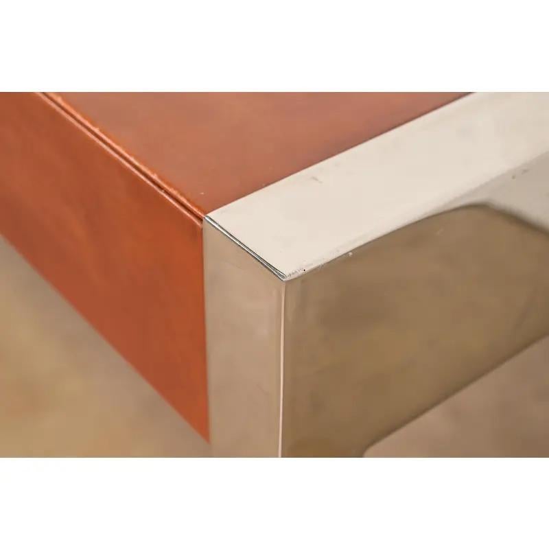 Leon Rosen for Pace Collection Leather and Polished Steel Executive Desk, 1970s For Sale 5