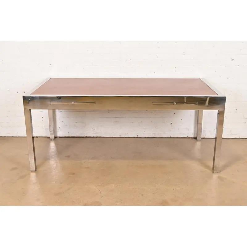 Leon Rosen for Pace Collection Leather and Polished Steel Executive Desk, 1970s For Sale 8