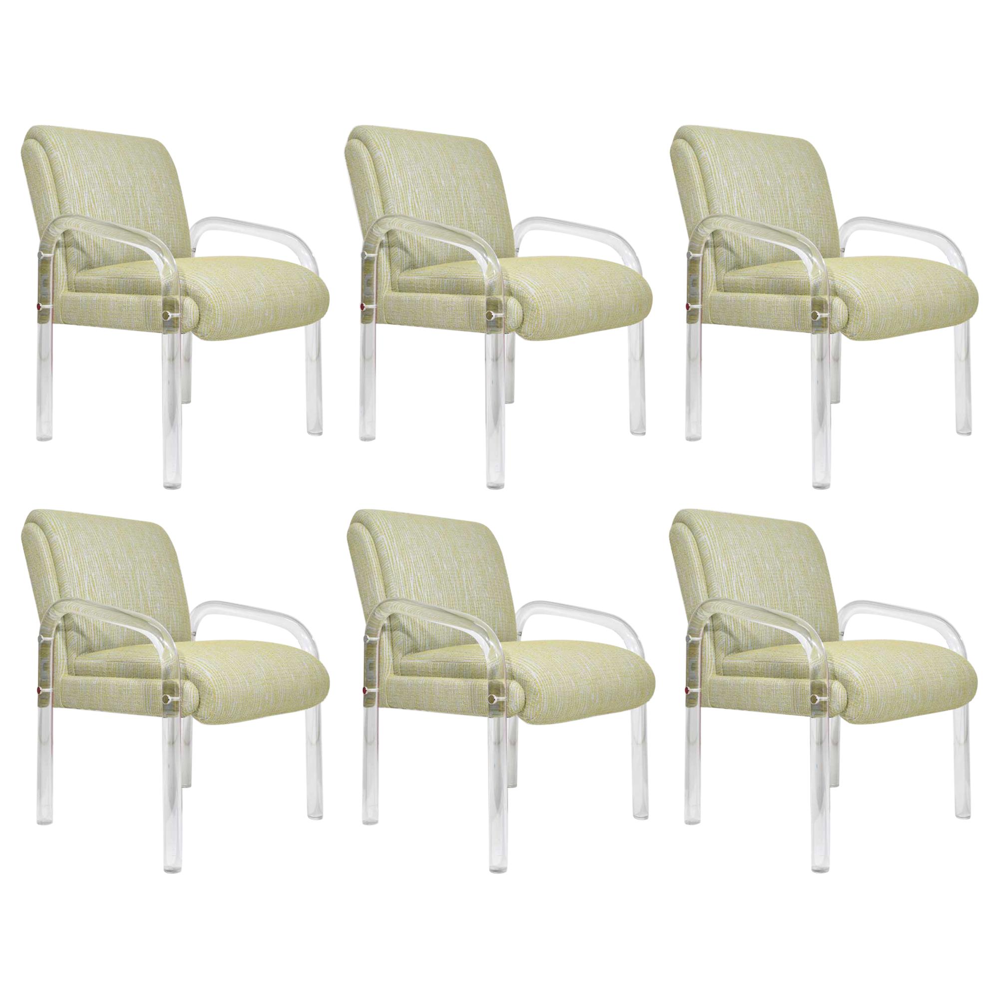 Leon Rosen for Pace Collection Lucite Dining Chairs, Six
