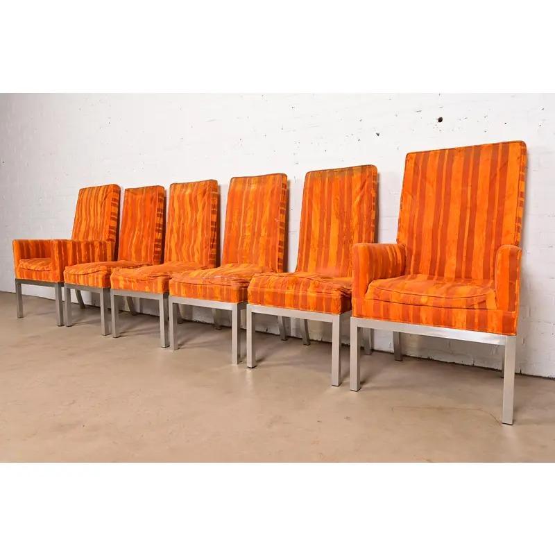 Leon Rosen per Pace Collection - Sedie da pranzo cromate moderne di metà secolo, coppia in vendita 4