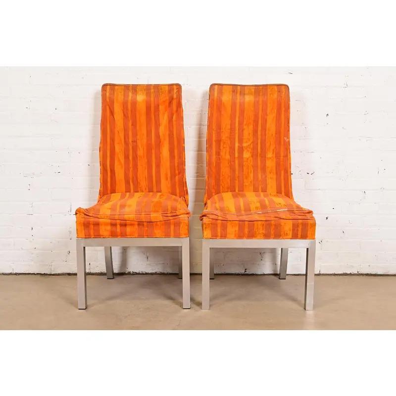 Mid-Century moderno Leon Rosen per Pace Collection - Sedie da pranzo cromate moderne di metà secolo, coppia in vendita