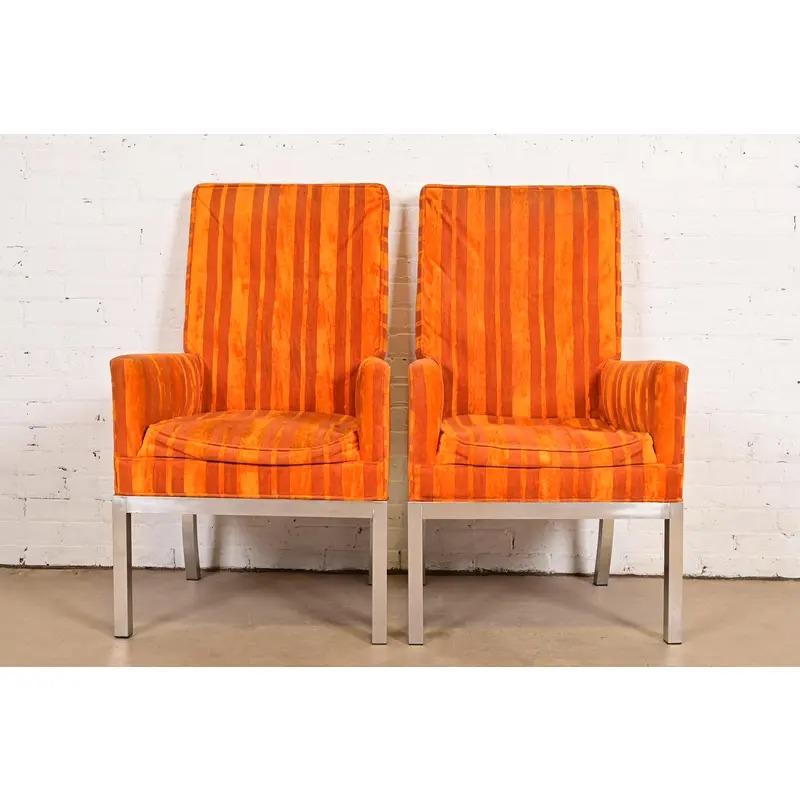 Mid-Century moderno Leon Rosen per Pace Collection - Sedie da pranzo cromate moderne di metà secolo, coppia in vendita