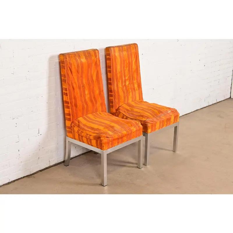 Leon Rosen per Pace Collection - Sedie da pranzo cromate moderne di metà secolo, coppia In condizioni buone in vendita a South Bend, IN