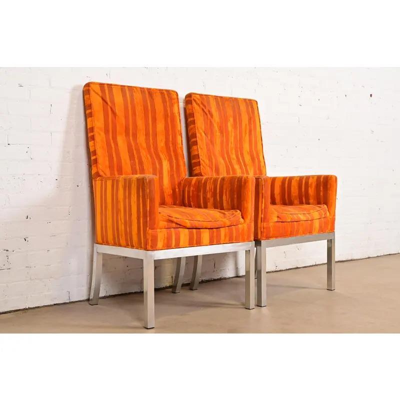 Leon Rosen per Pace Collection - Sedie da pranzo cromate moderne di metà secolo, coppia In condizioni buone in vendita a South Bend, IN