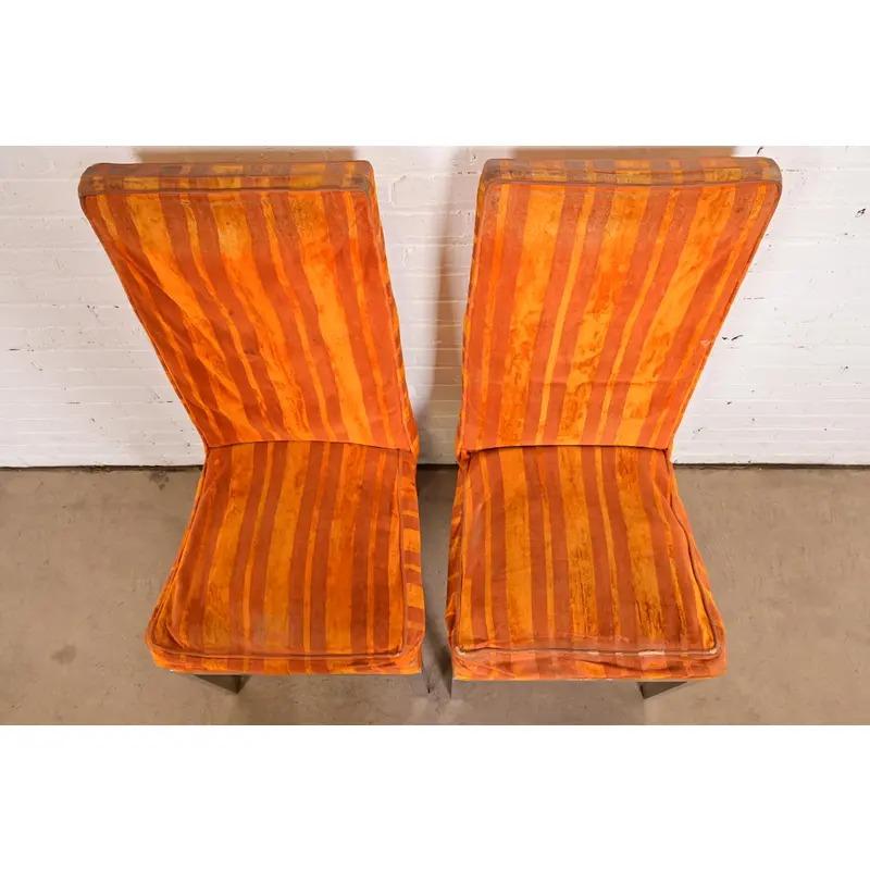 Fine XX secolo Leon Rosen per Pace Collection - Sedie da pranzo cromate moderne di metà secolo, coppia in vendita