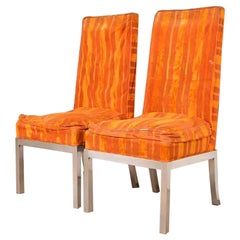 Leon Rosen for Pace Collection Mid-Century Modern Chrome Dining Chairs, Pair