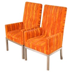 Leon Rosen for Pace Collection Mid-Century Modern Chrome Dining Chairs, Pair