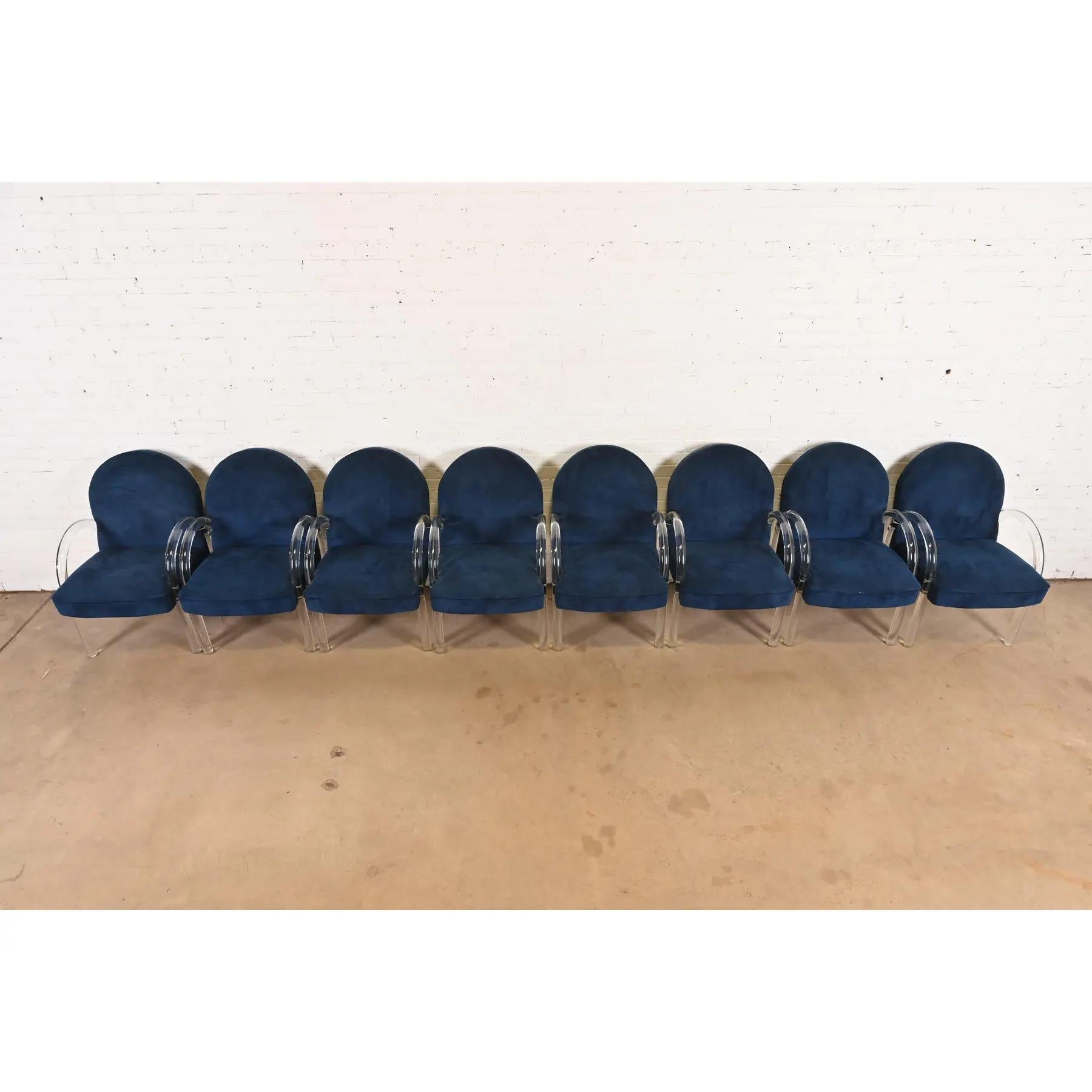 Suede Leon Rosen for Pace Collection Modern Art Deco Lucite Waterfall Armchairs For Sale