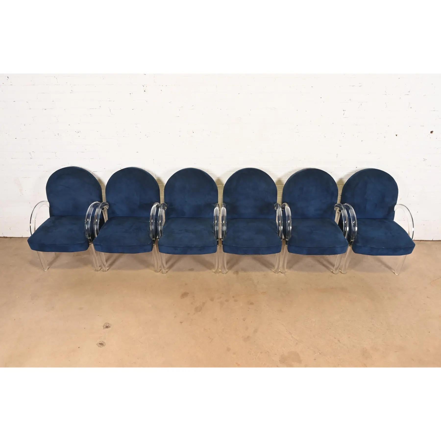 Suede Leon Rosen for Pace Collection Modern Art Deco Lucite Waterfall Armchairs For Sale
