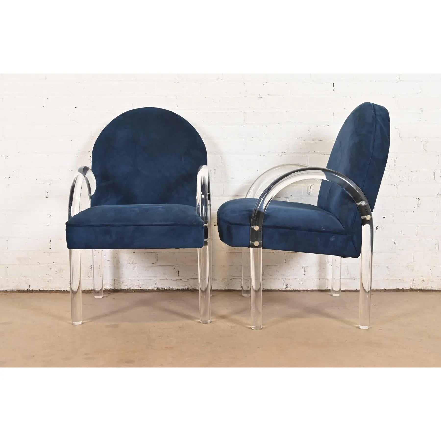 Leon Rosen for Pace Collection Modern Art Deco Lucite Waterfall Armchairs For Sale 1