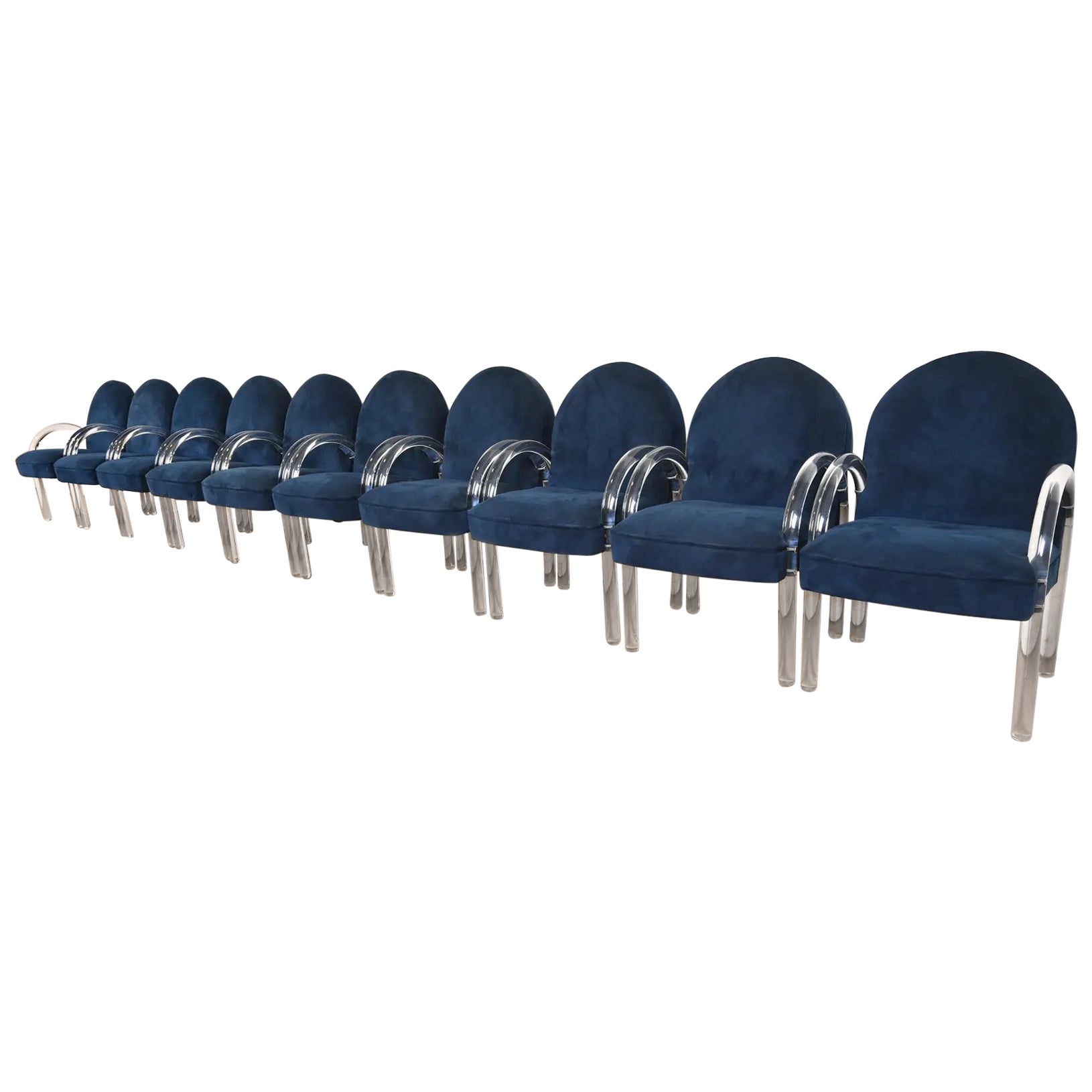 Leon Rosen for Pace Collection Modern Art Deco Lucite Waterfall Armchairs