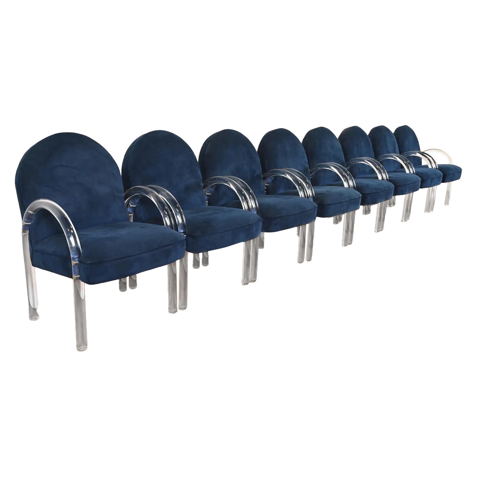 Leon Rosen for Pace Collection Modern Art Deco Lucite Waterfall Armchairs