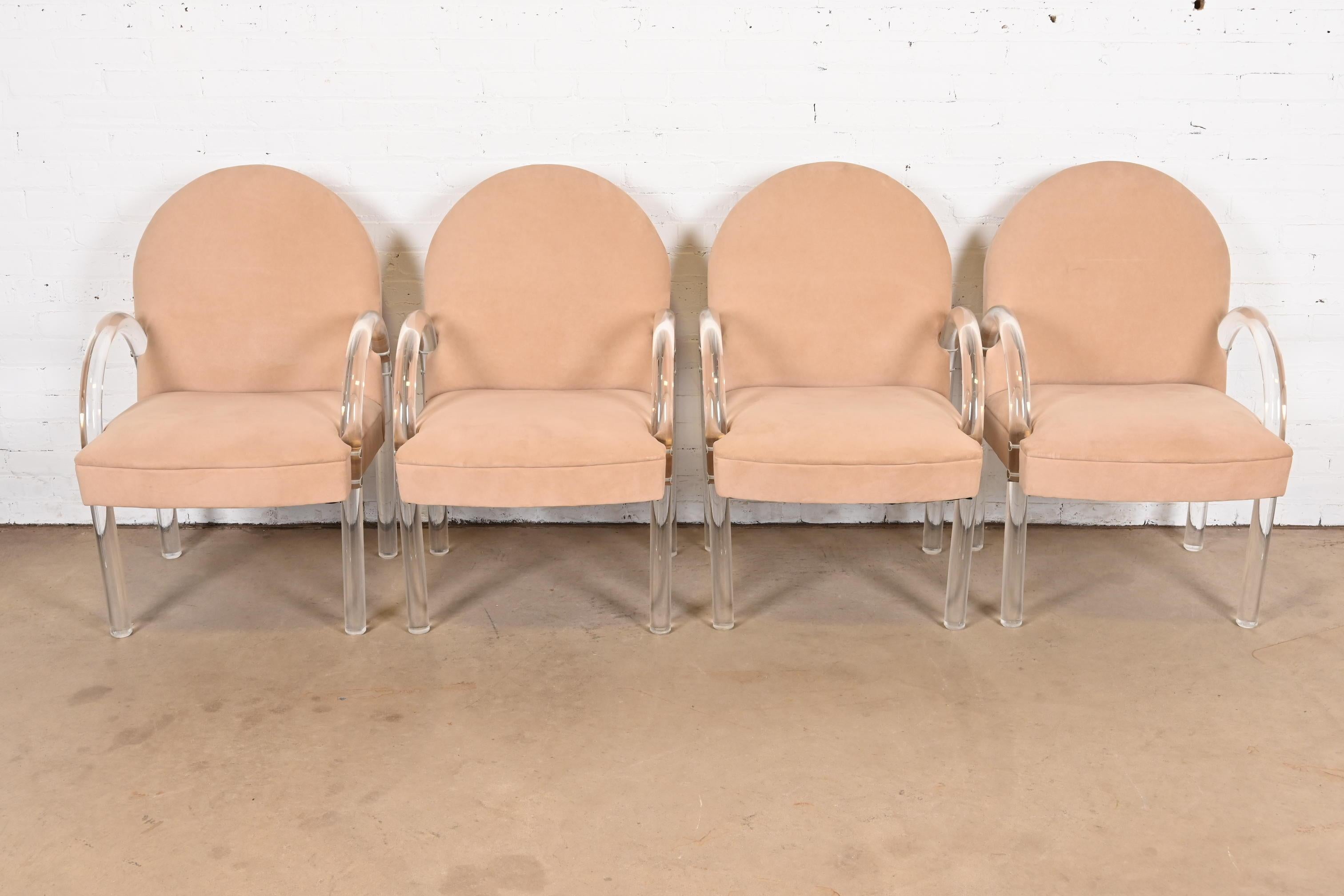 Late 20th Century Leon Rosen for Pace Collection Modern Art Deco Lucite Waterfall Armchairs, Four For Sale