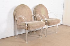 Leon Rosen for Pace Collection Modern Art Deco Lucite Waterfall Armchairs, Pair