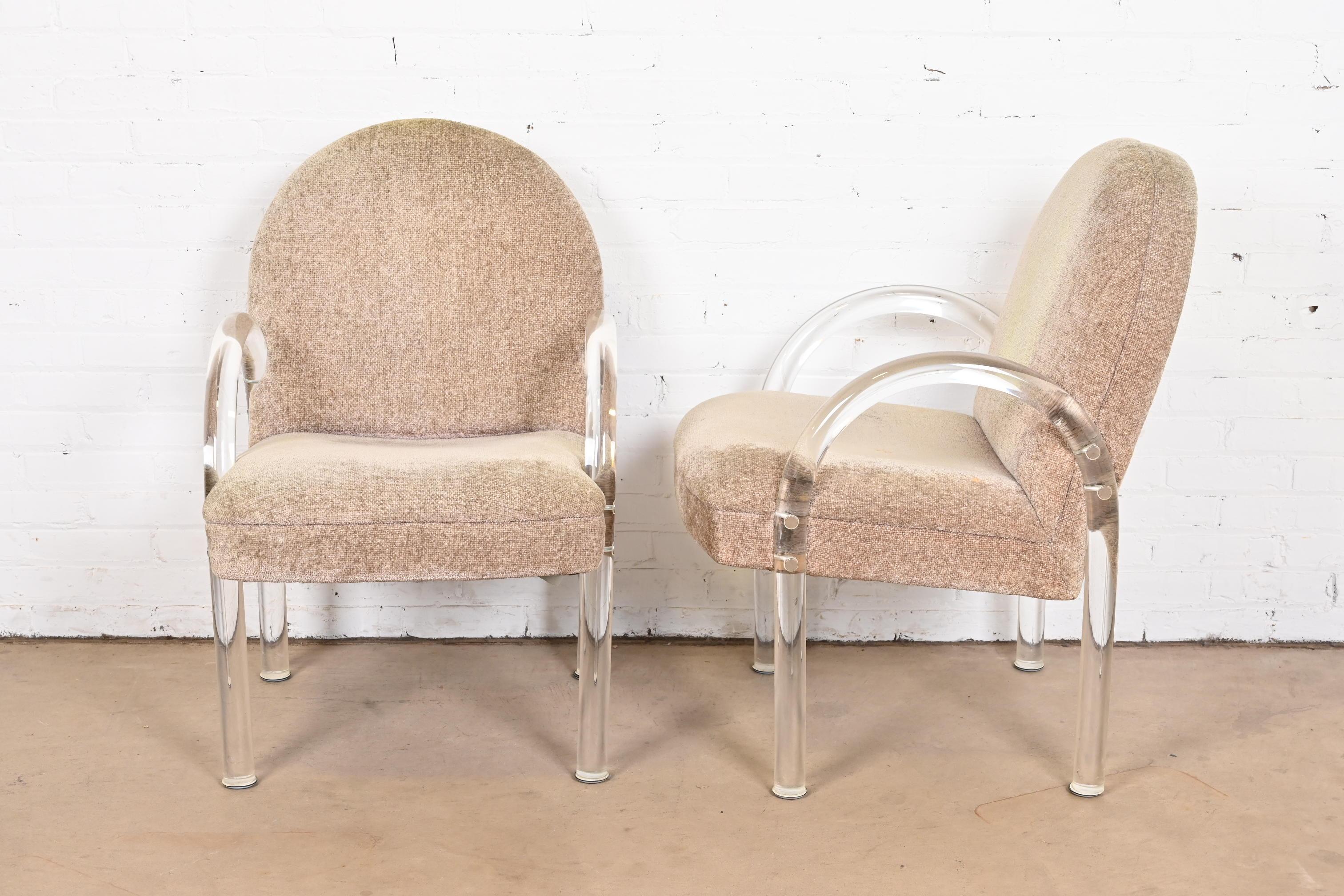 American Leon Rosen for Pace Collection Modern Art Deco Lucite Waterfall Armchairs, Pair