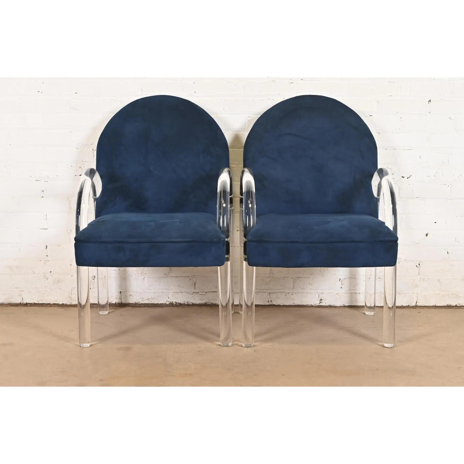 American Leon Rosen for Pace Collection Modern Art Deco Lucite Waterfall Armchairs, Pair For Sale