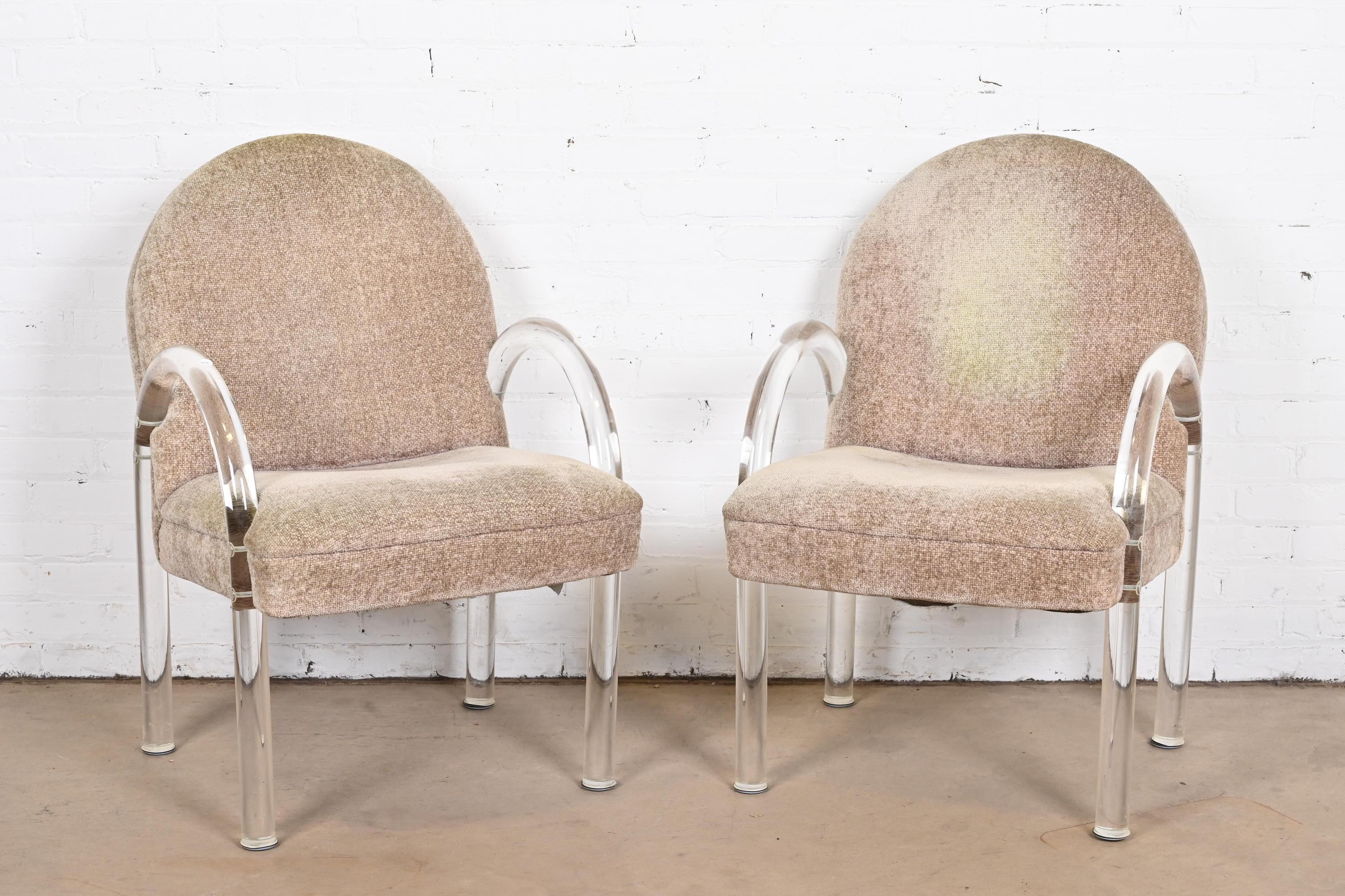 Late 20th Century Leon Rosen for Pace Collection Modern Art Deco Lucite Waterfall Armchairs, Pair