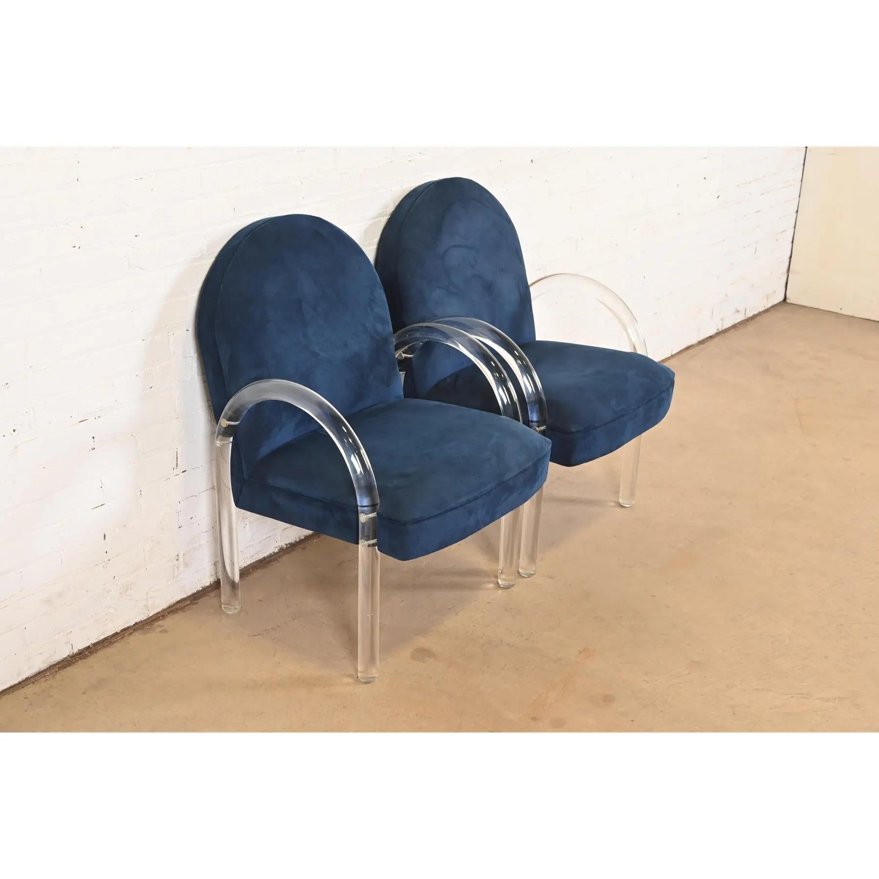 Late 20th Century Leon Rosen for Pace Collection Modern Art Deco Lucite Waterfall Armchairs, Pair For Sale