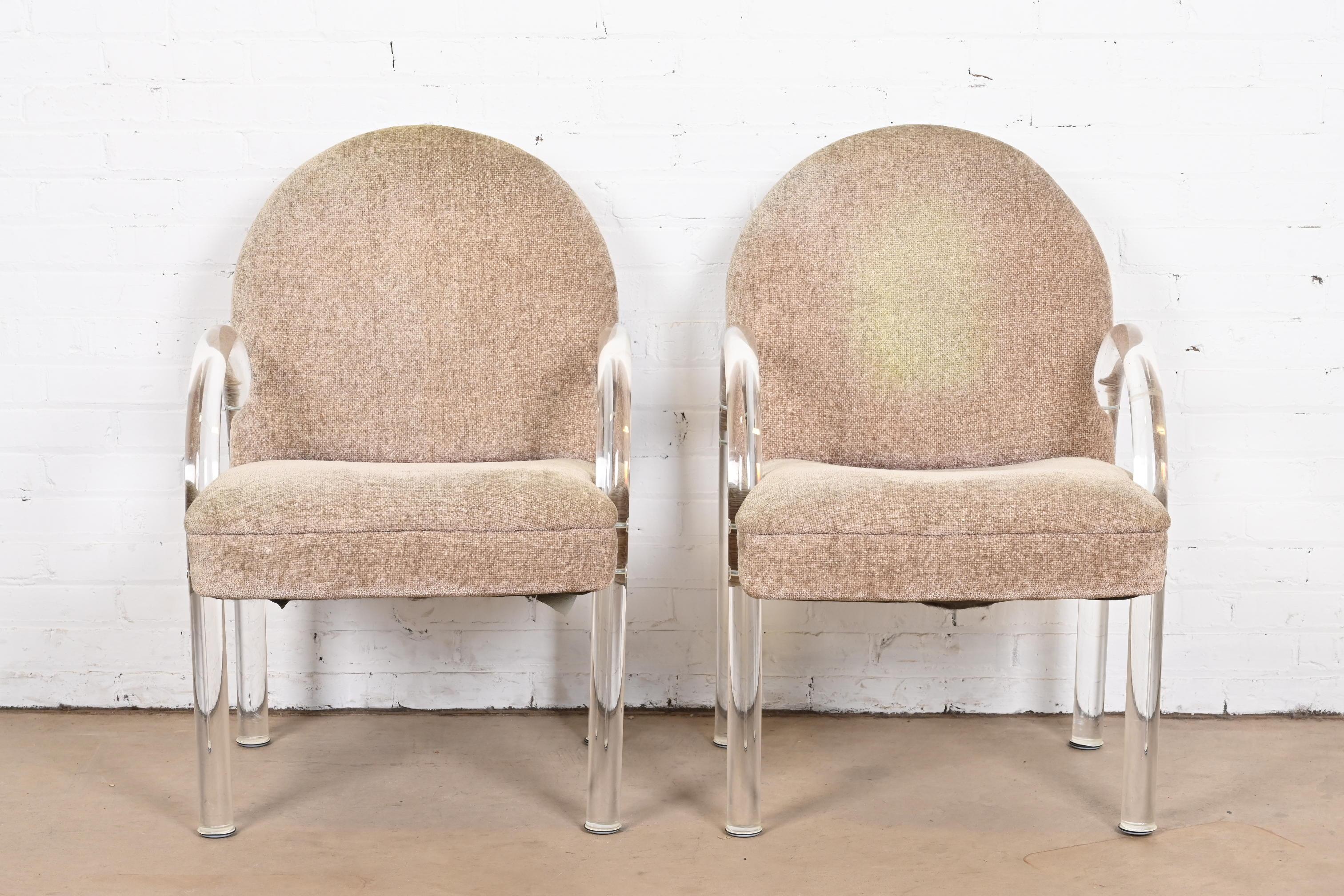 Upholstery Leon Rosen for Pace Collection Modern Art Deco Lucite Waterfall Armchairs, Pair