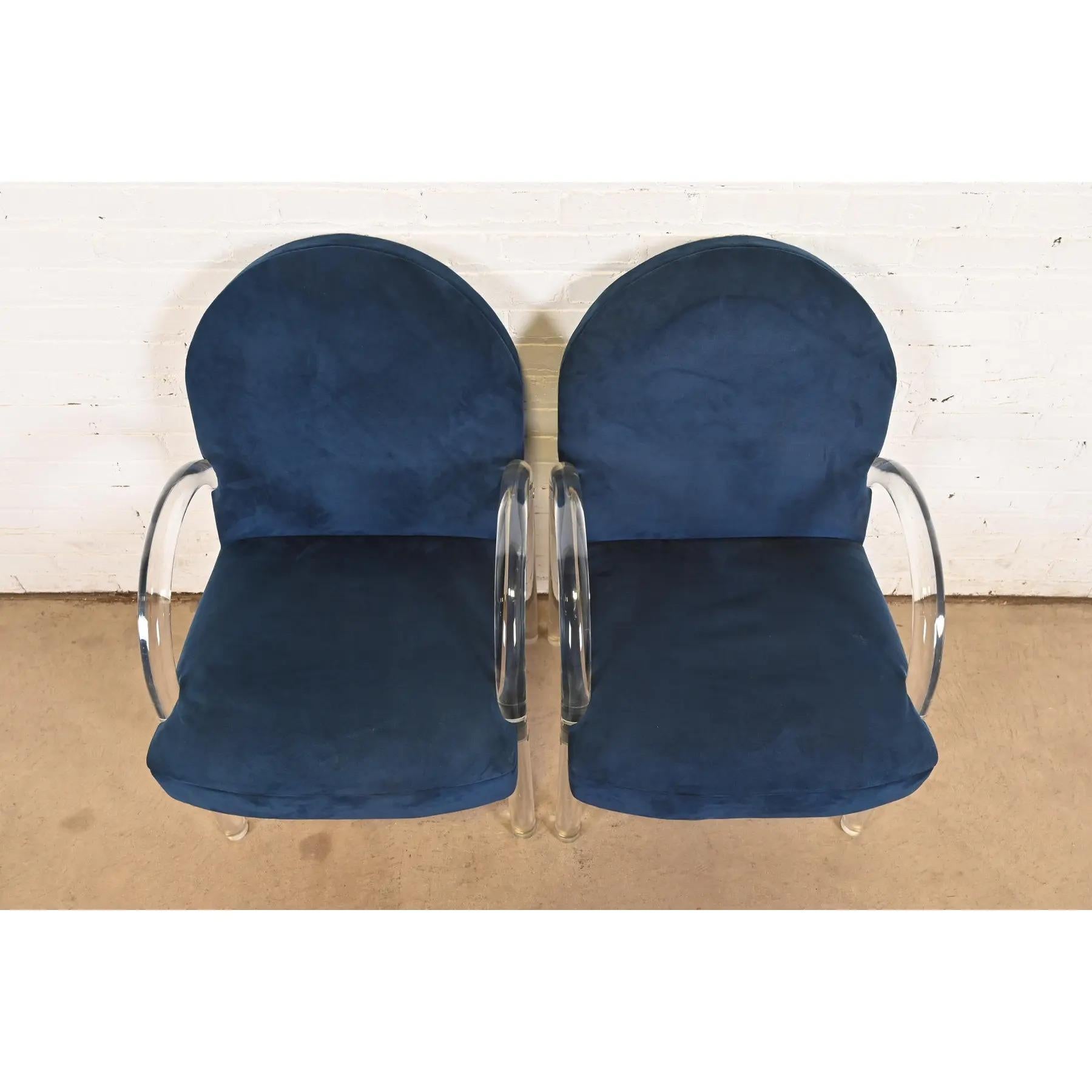 Suede Leon Rosen for Pace Collection Modern Art Deco Lucite Waterfall Armchairs, Pair For Sale