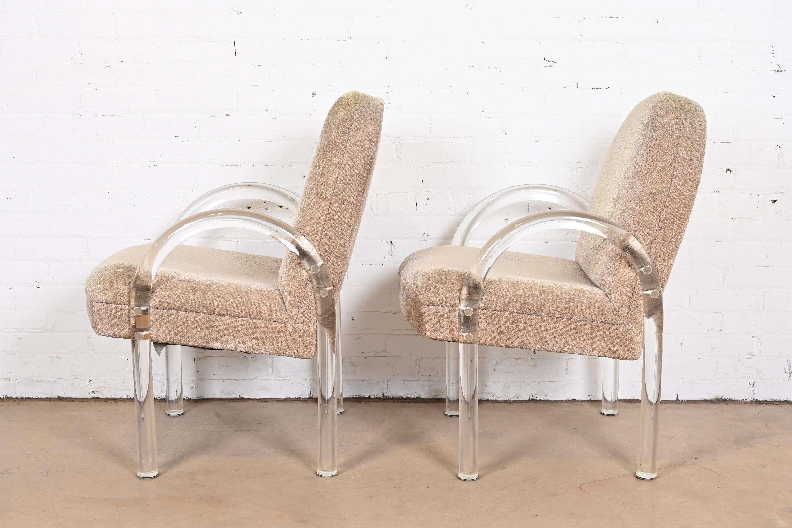 Leon Rosen for Pace Collection Modern Art Deco Lucite Waterfall Armchairs, Pair 1