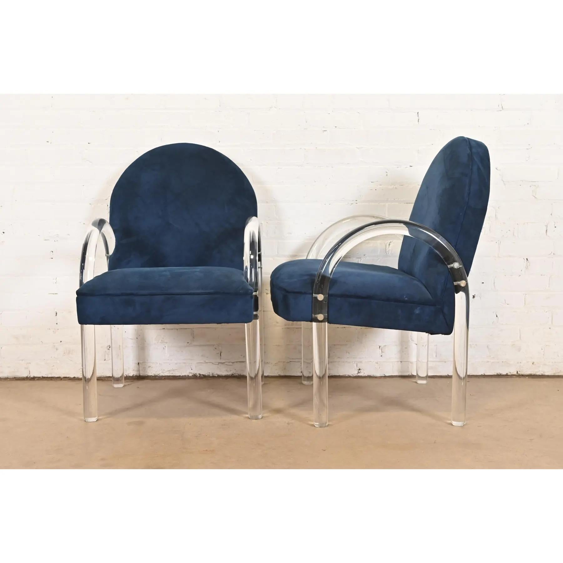 Leon Rosen for Pace Collection Modern Art Deco Lucite Waterfall Armchairs, Pair For Sale 1