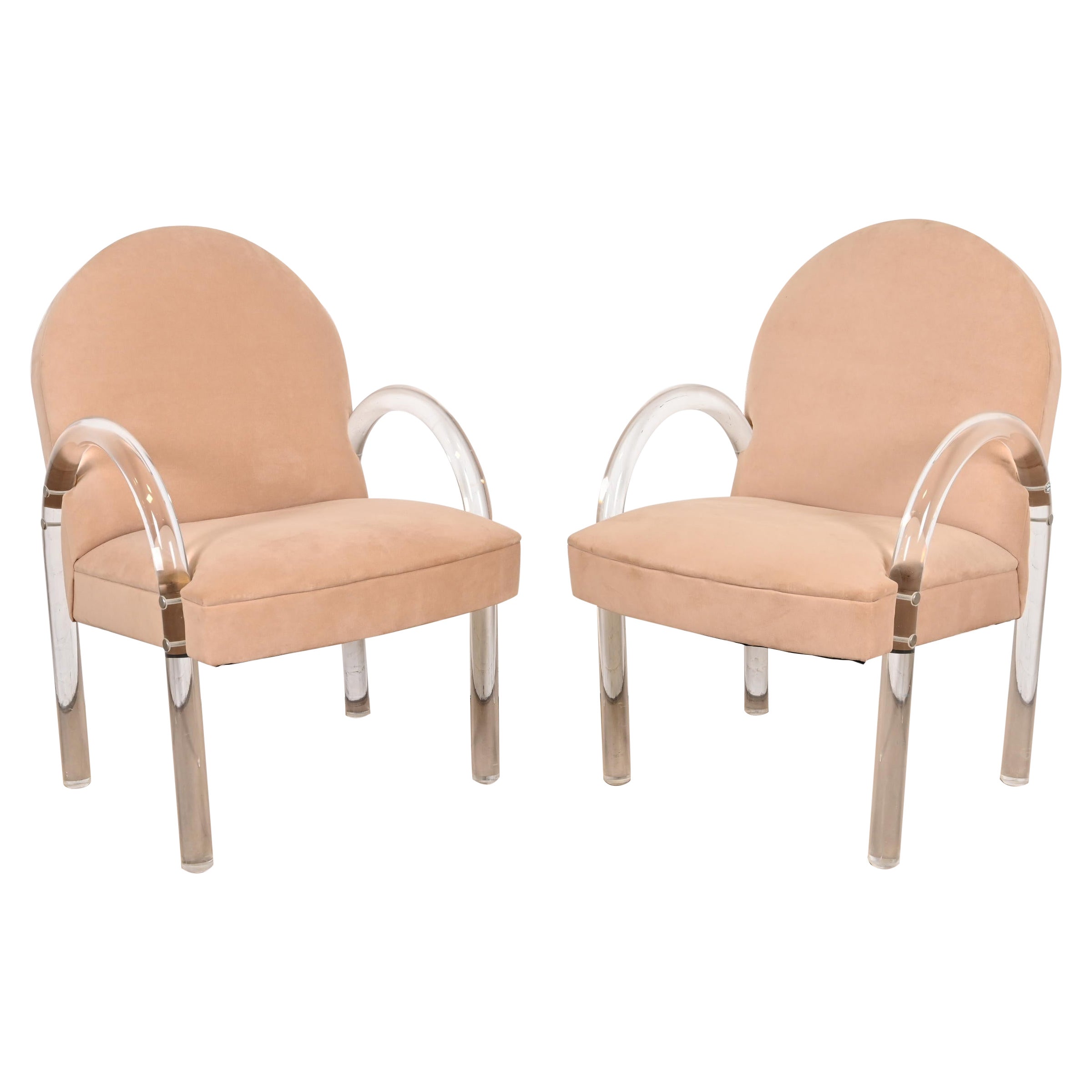 Leon Rosen for Pace Collection Modern Art Deco Lucite Waterfall Armchairs, Pair