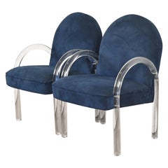 Leon Rosen for Pace Collection Modern Art Deco Lucite Waterfall Armchairs, Pair