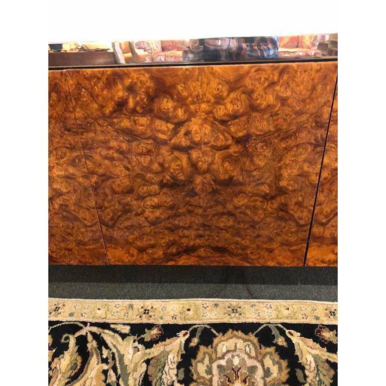 Leon Rosen for Pace Collection Olive Burl Stainless Credenza In Good Condition For Sale In San Francisco, CA
