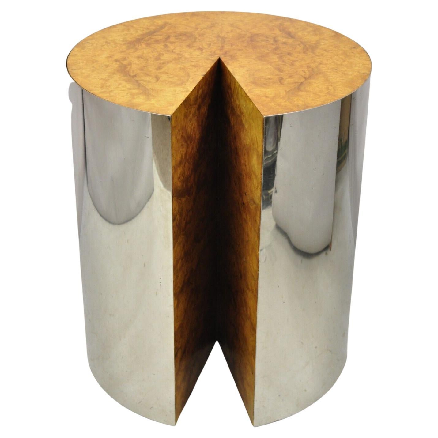 Leon Rosen for Pace Collection "Pac Man" Burlwood and Steel Side Table