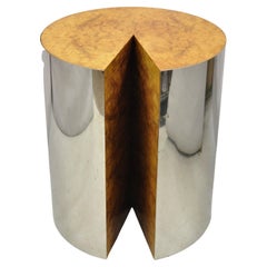 Leon Rosen for Pace Collection "Pac Man" Burlwood and Steel Side Table