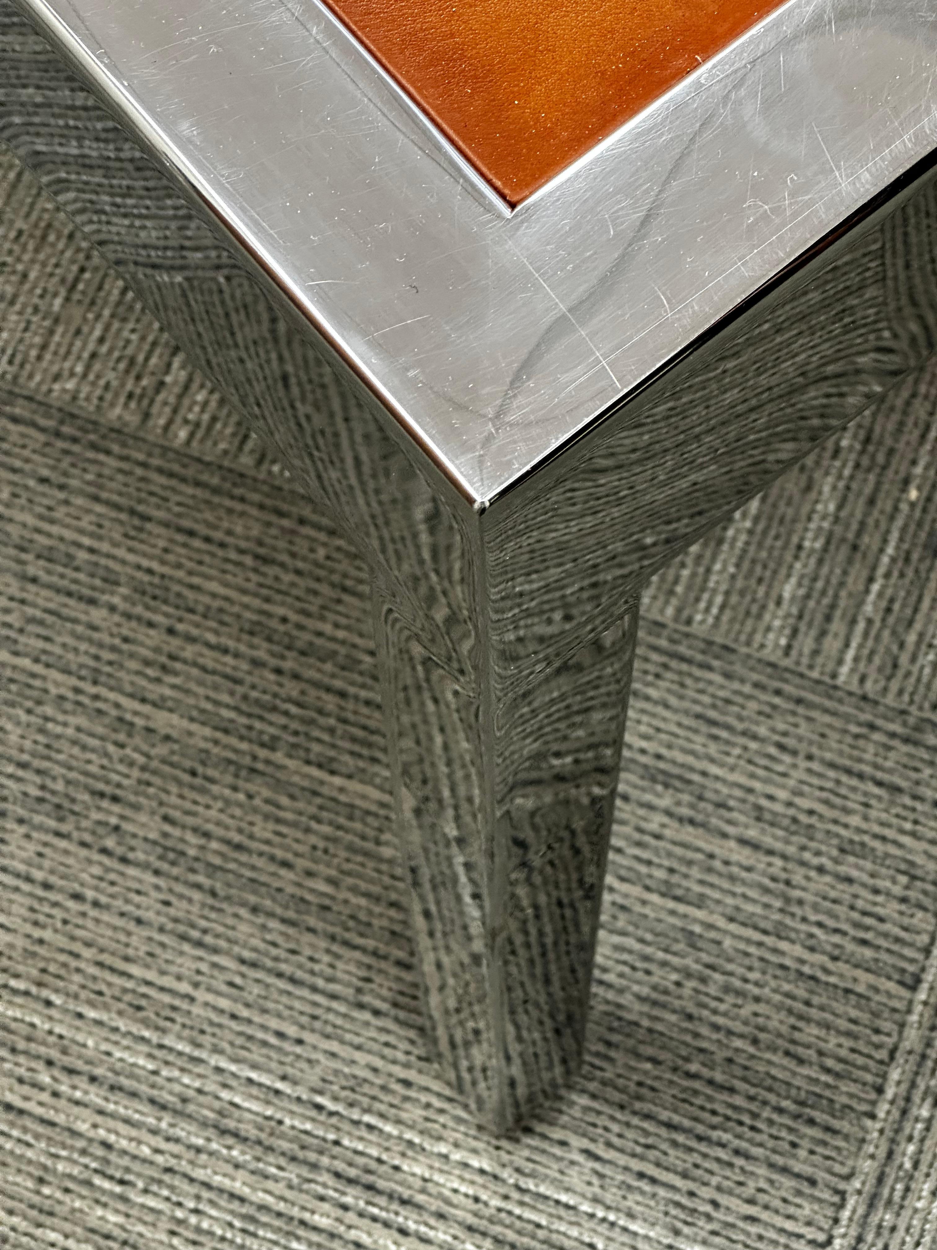 Leon Rosen per Pace Collection Scrivania direzionale in acciaio inox e pelle in vendita 8