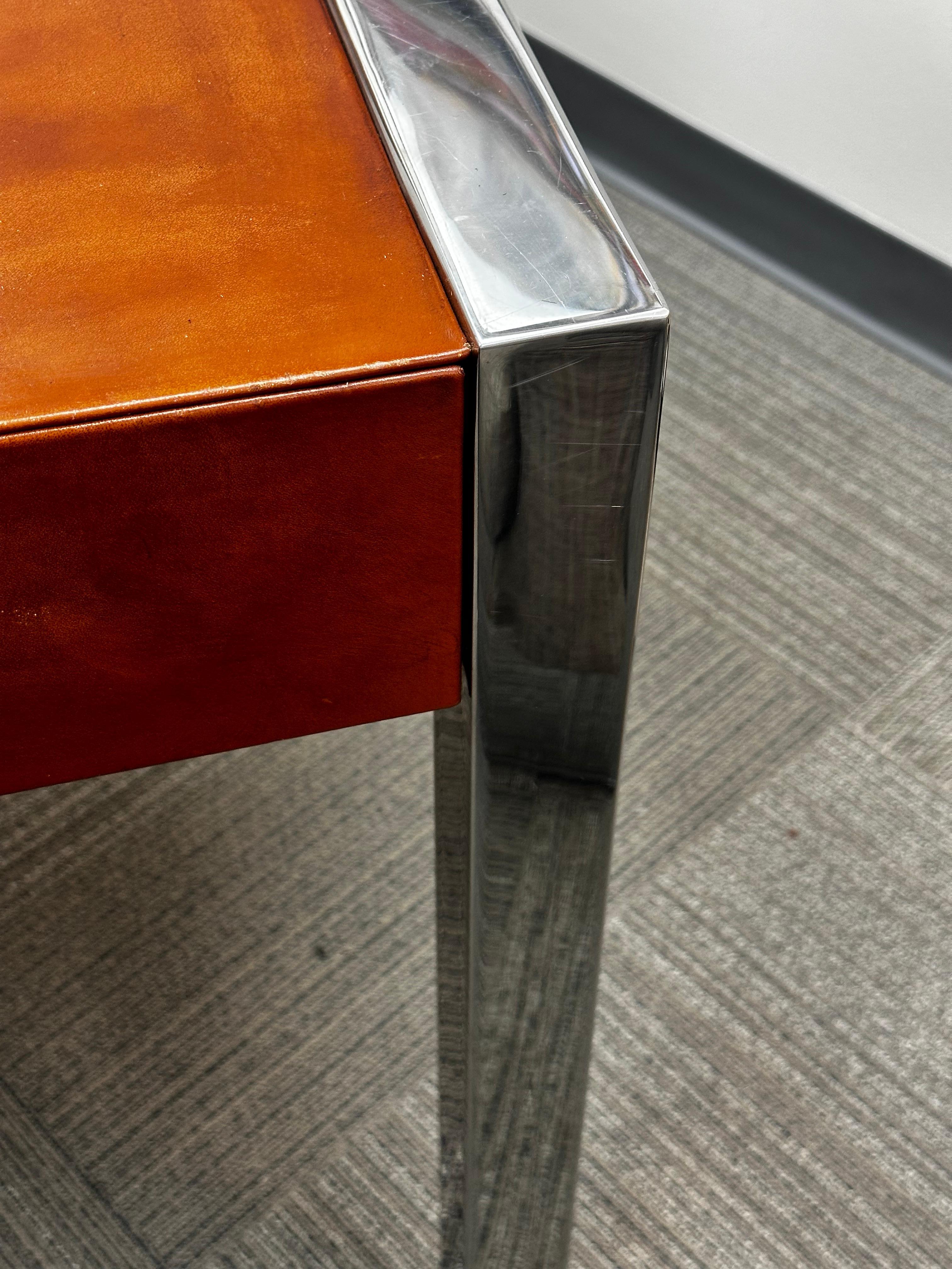 Leon Rosen per Pace Collection Scrivania direzionale in acciaio inox e pelle in vendita 9