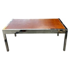 Leon Rosen for Pace Collection Stainless Steel and Leather Executive Desk