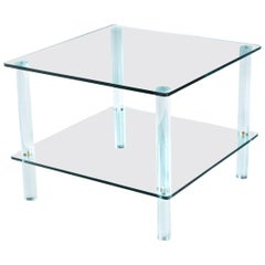 Leon Rosen for Pace Collection Style Lucite Screw Leg and Glass Coffee Table