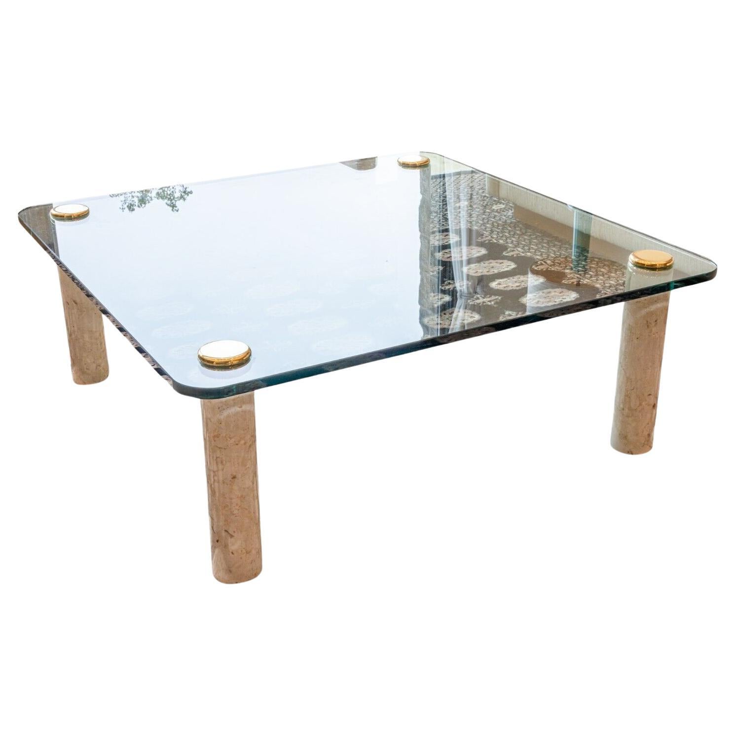 Leon Rosen for Pace Contemporary Modern Glass Marble and Brass Coffee Table For Sale